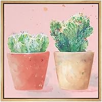 SIGNWIN Framed Canvas Wall Art Angel Wings Cactus in Orange Pots in Pink Background Botanical Succulent Watercolor Abstract Modern Relax/Calm for Living Room, Bedroom, Office - 16