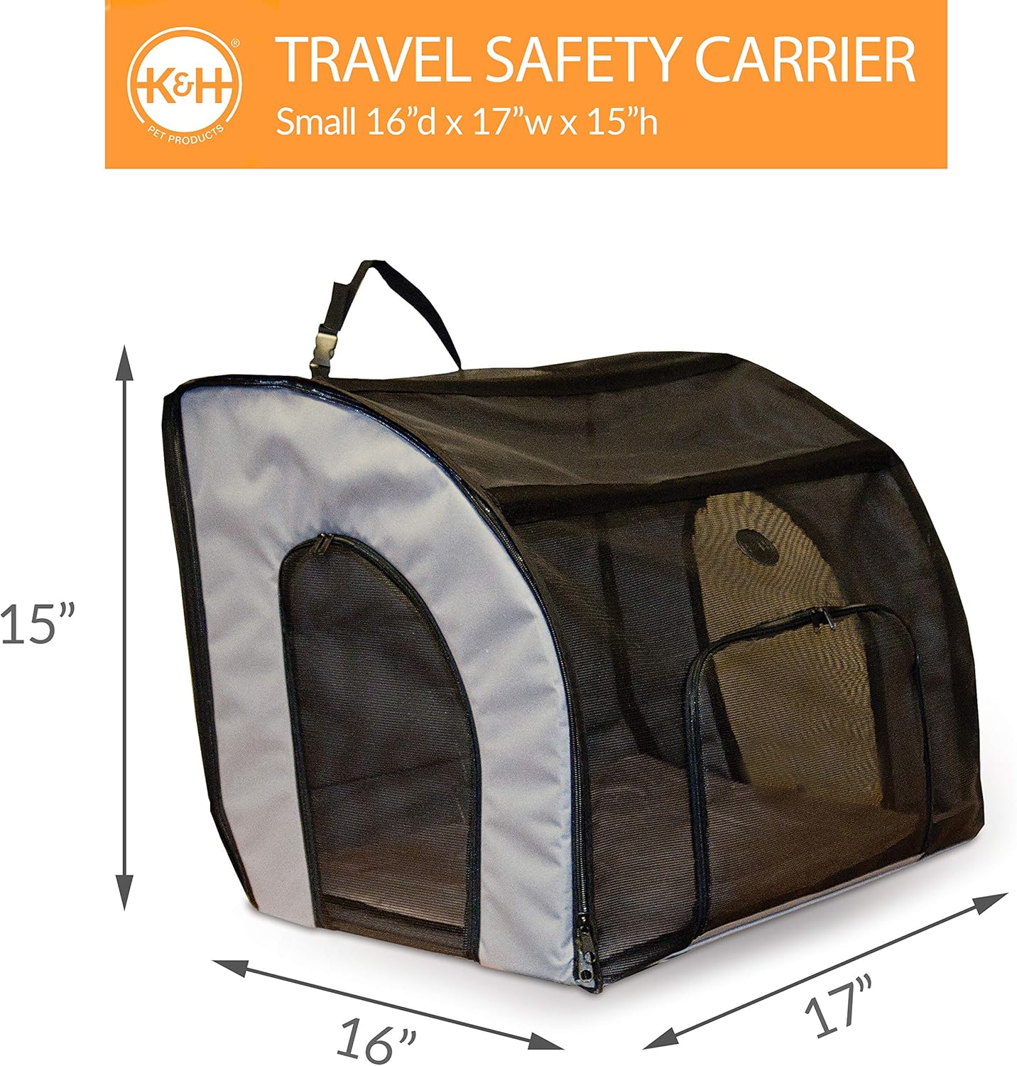 K&H Pet Products Travel Safety Pet Carrier Small Gray 17" x 16" x 15" : Pet Carriers : Pet Supplies