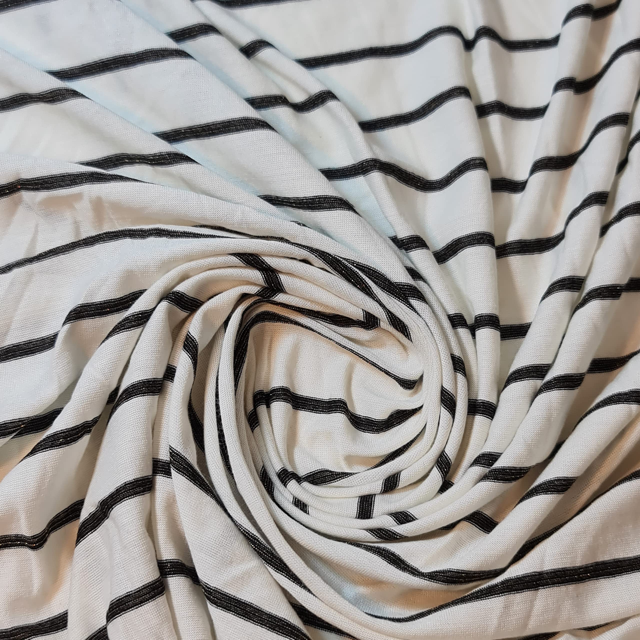 Soft Plain/Printed Cotton Jersey Stretch Knit T Shirt Baby Grow Craft Fabric Material 58" - 150 cm Wide Sold As 1 Meter Pre - Cut Lengths (White Black Metallic Stripe)