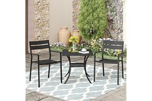 VICLLAX Patio 3 Pieces Outdoor Bistro Table Set, Wrought Iron Metal Furniture with 28" Square Table and 2 Stackable Chairs, Patio Dining Set for Patio, Lawn, Garden, Porch, Black