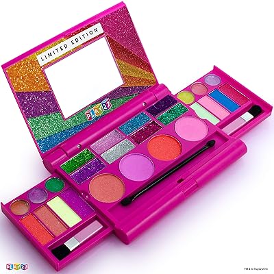 Kids Makeup Palette For Girl &ndash; Real Washable Kids Makeup - My First Princess Make Up Set Include 4 Blushes, 8 Eyeshadows, 6 Lip Glosses, 8 Glitter Glaze, Mirror, Brushes, Eyeshadow Wand - Best Gift