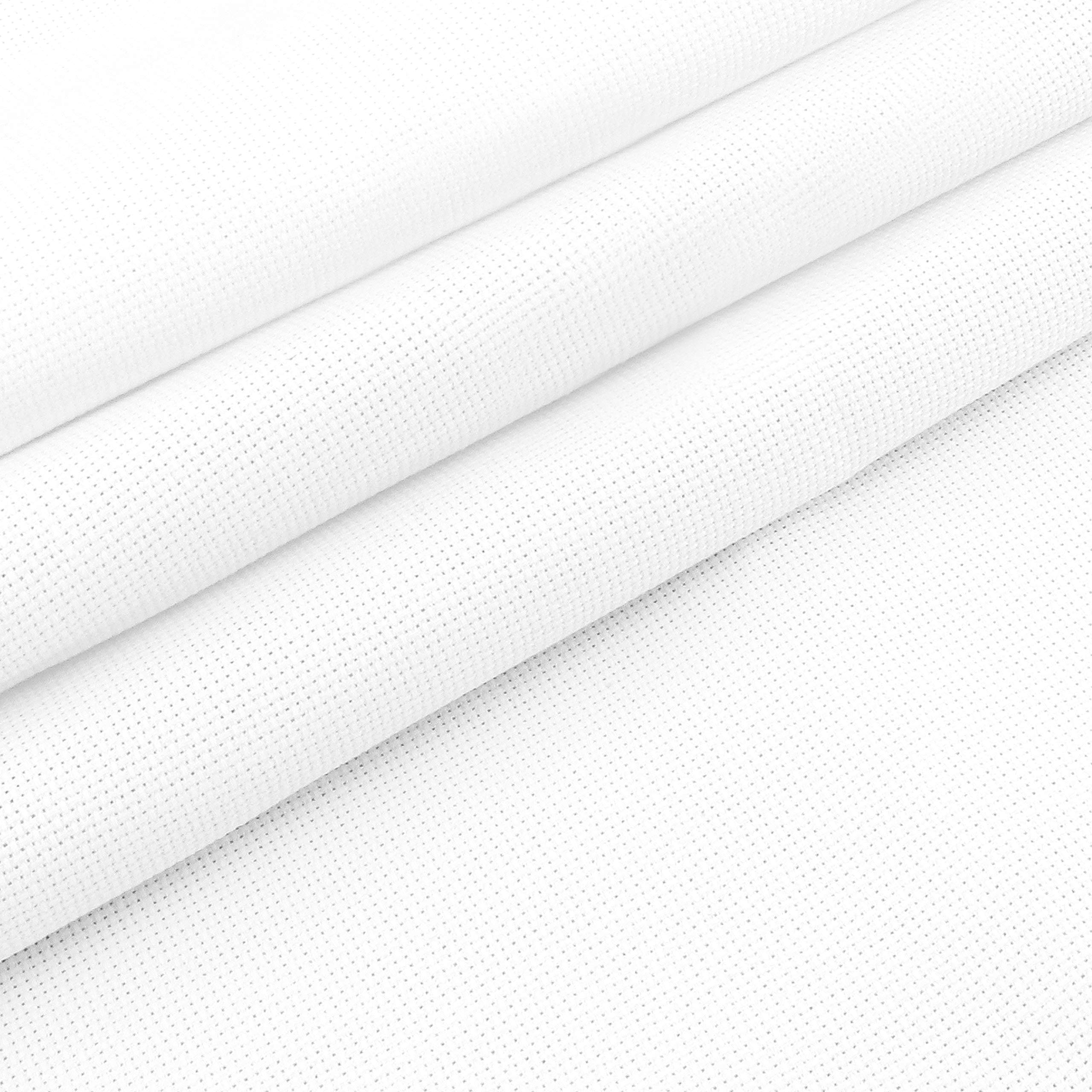 Handi Stitch White Cross Stitch Fabric (18 Count) - 1 x 1.5m / 40 x 60 inches - Classic Reserve Aida Cotton Cloth- Big Size Linen for Needlework, Machine Embroidery, DIY Craft & Rug Punch