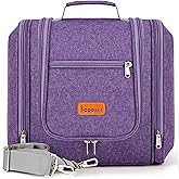 Travel Hanging Toiletry Bag for Women and Men, 6 Organizer Compartments, Holds Full Size Bottles, Extra Large Cosmetic Accessories, Makeup essentials, Bathroom Water-resistant Toiletries Bag, Purple