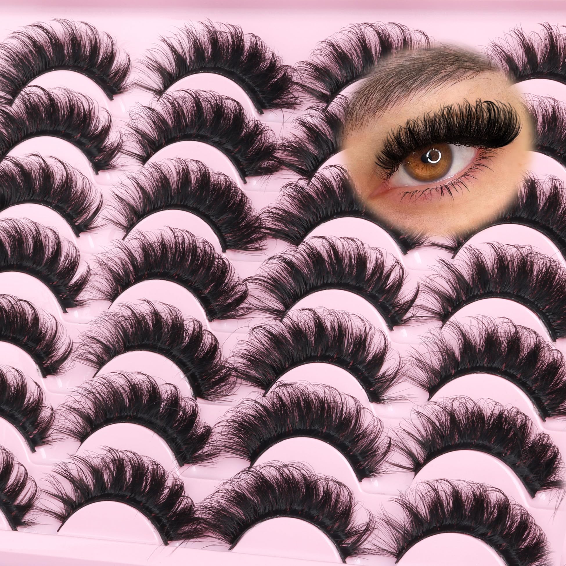 Photo 1 of Faux Mink Lashes False Eyelashes 20MM Cat Eye Lashes D-curly Thick Lashes Wispy Long Lashes Cat Eye Dramatic Mink Eyelashes 10D Volume Fake Eyelashes 14 Pairs by Lvmixwig