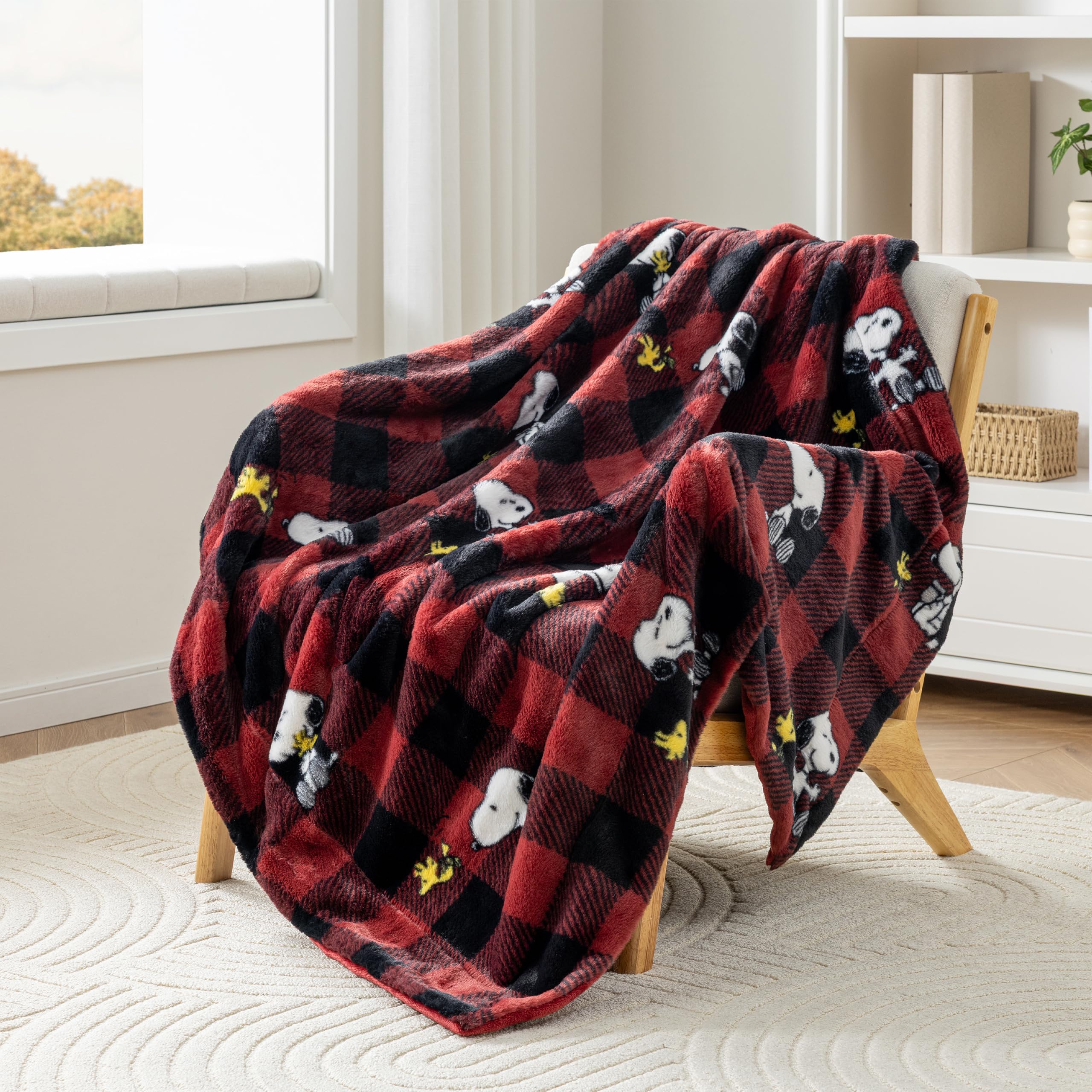 Photo 1 of Berkshire Peanuts® Ultra Plush Thick Faux Rabbit Fur Snoopy Throw Blanket, Cozy Grace Fur Collection Throw for Bed, Couch & Sofa(50”×60”,Classic Snoopy Buffalo Plaid Large Red Black)