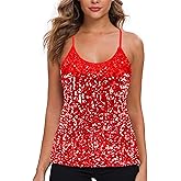 MANER Women’s Sequin Tops Glitter Party Strappy Tank Top Sparkle Cami