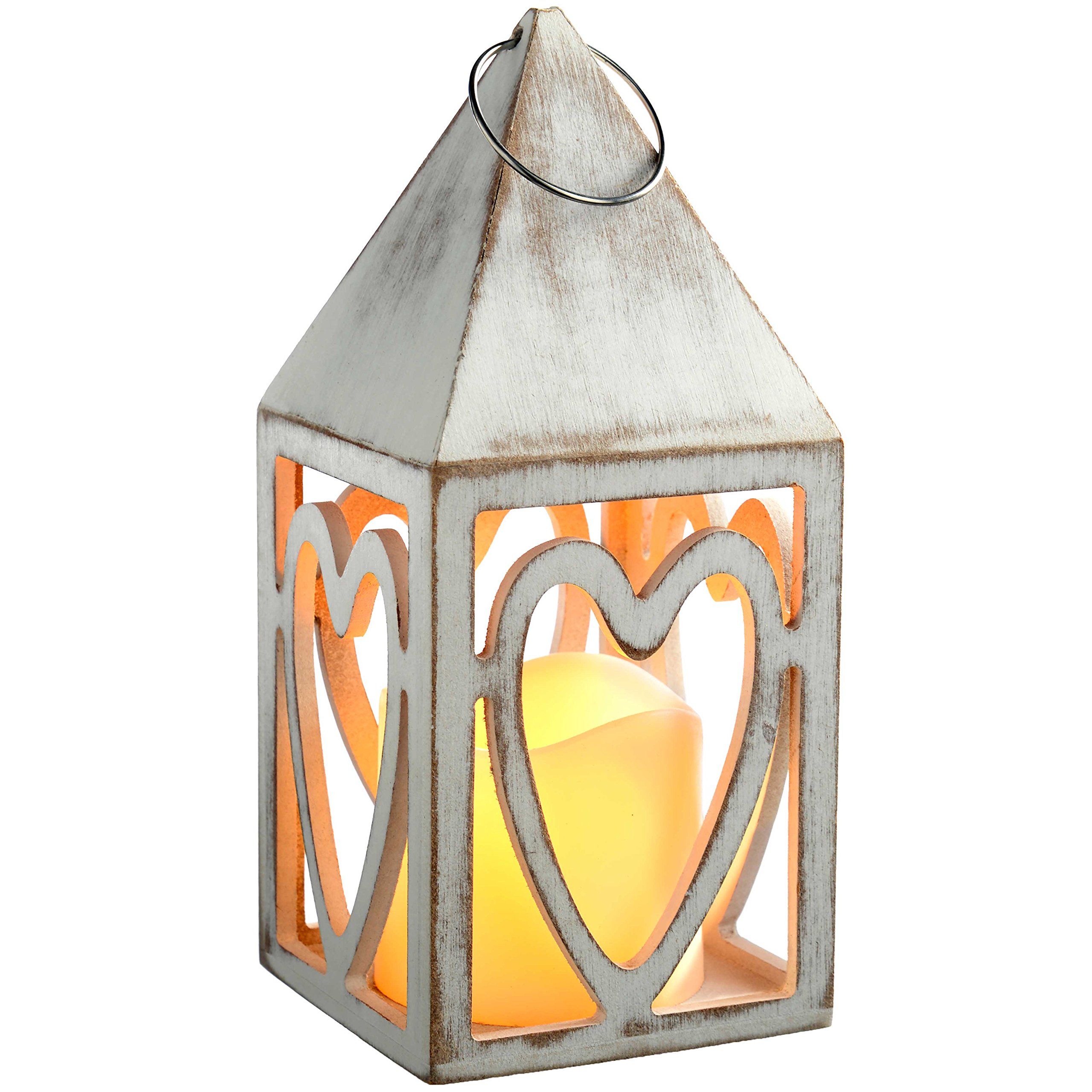 WeRChristmas Pre-Lit Heart Lantern Christmas Decoration, Wood, Antique White, 21 cm