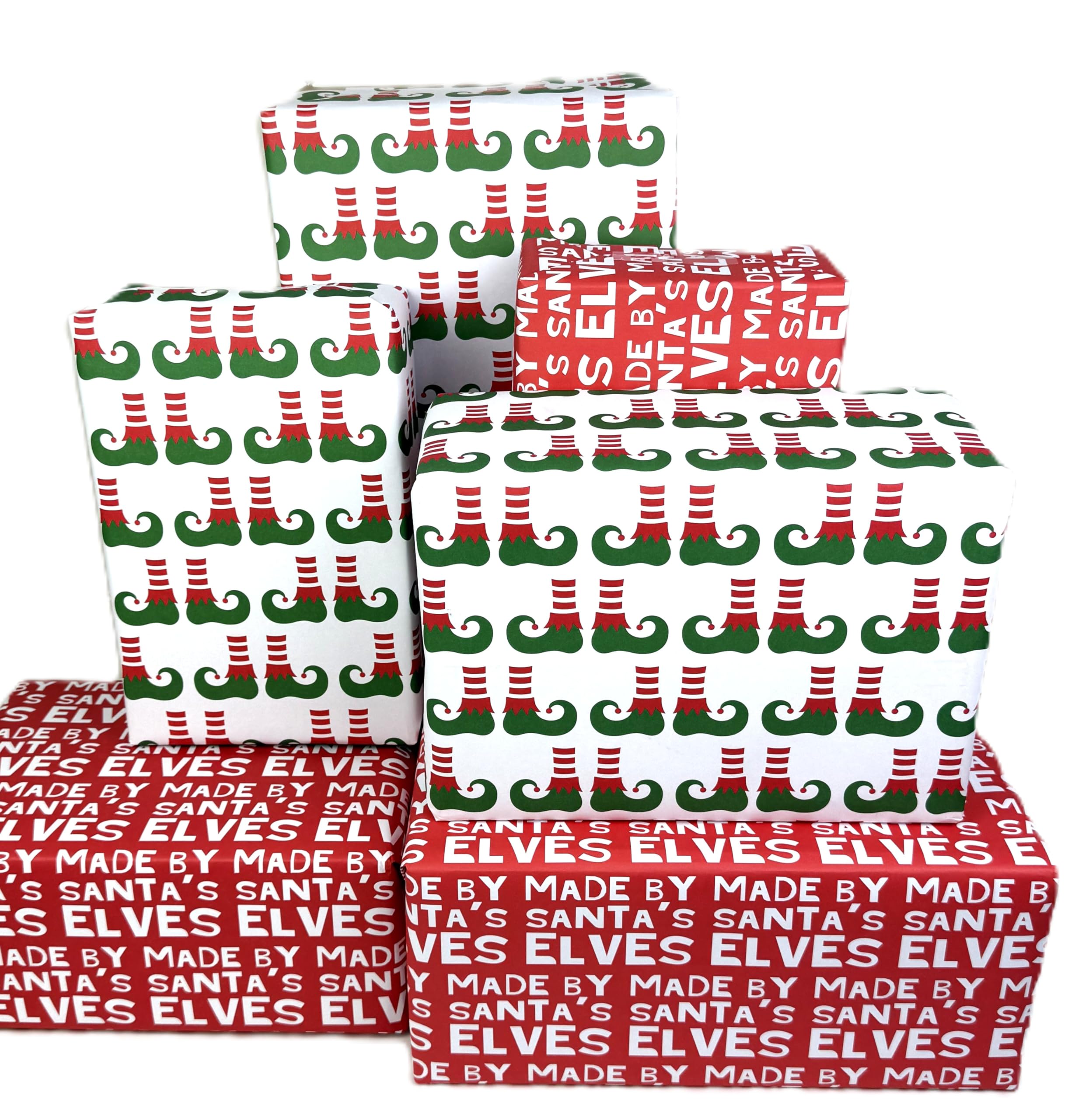 WRAPT Eco Christmas Wrapping Paper - 12 sheets 70cm x 50cm Childrens Wrapping Paper - Made in the UK. Premium Sustainably Sourced Recyclable Xmas Gift Wrap. (Made By Elves)