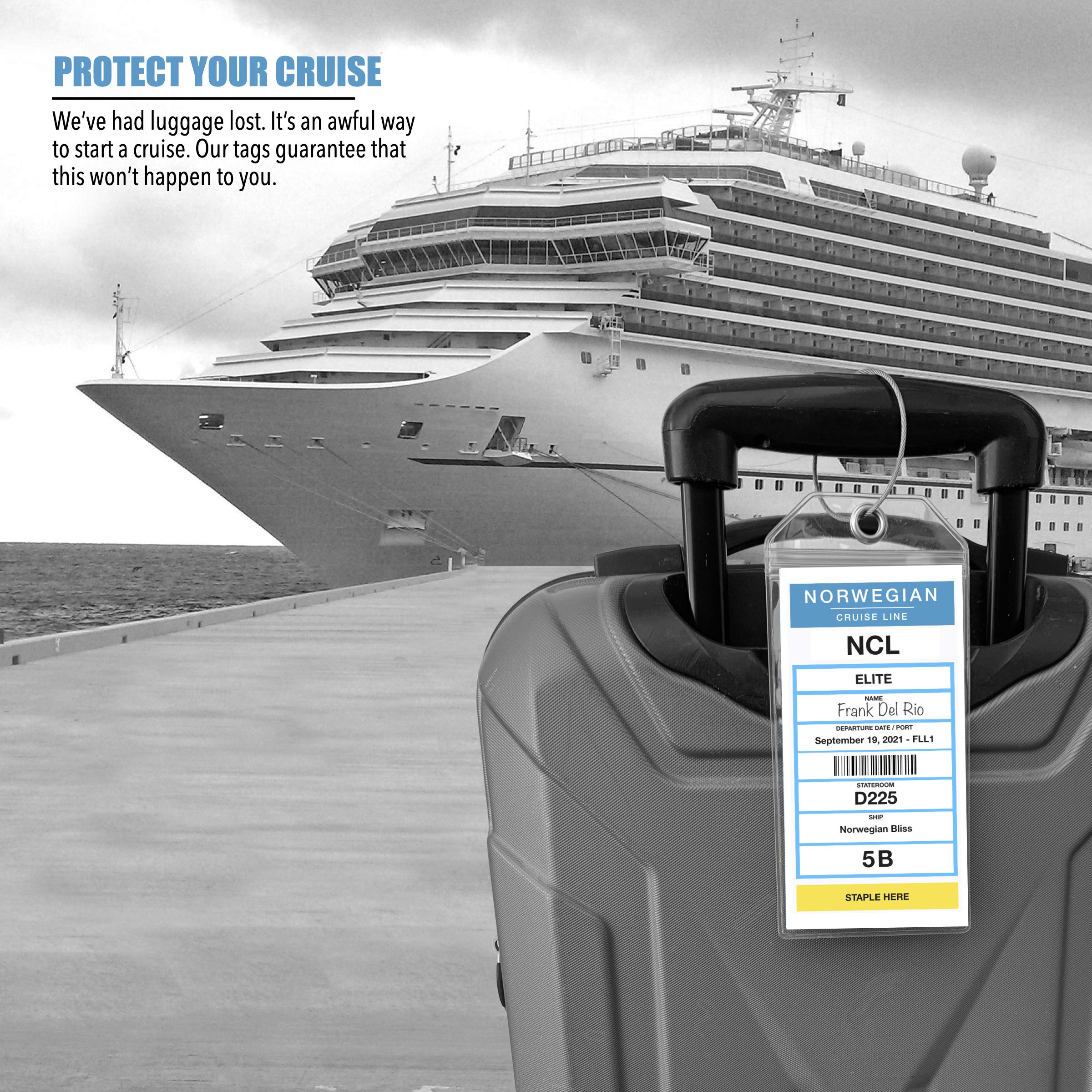 Cruise On NCL Cruise Luggage Tag Holder (4 Pack) – Fits Printed Norwegian Ship Tags – 2025 & 2026 Cruise Essentials – Clear, Durable & Waterproof Luggage Tags for Smooth Sailing