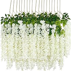 12Pcs Artificial Wisteria Flowers 3.6 Feet/Piece White Dense Artificial Fake Wisteria Vine Ratta Hanging Garland Silk Flowers