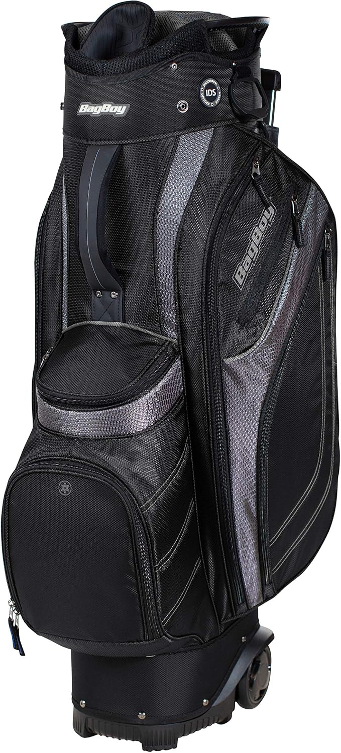 BagBoy Transit Golf Cart Bag with 14 Way Divider and Wheels, Black/Charcoal/Silver