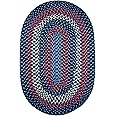 Super Area Rugs Homespun Braided Rug Indoor Outdoor Rug Textured Durable Patio Deck Carpet, Red & Blue, 3' X 5' Oval