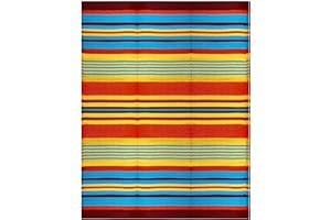 BalajeesUSA Outdoor Rug-9x12 Multi Color Stripes, Reversible Plastic Straw Waterproof Patio Rugs on Porch decore Picnic Backyard, Large RV Camper mats 7421