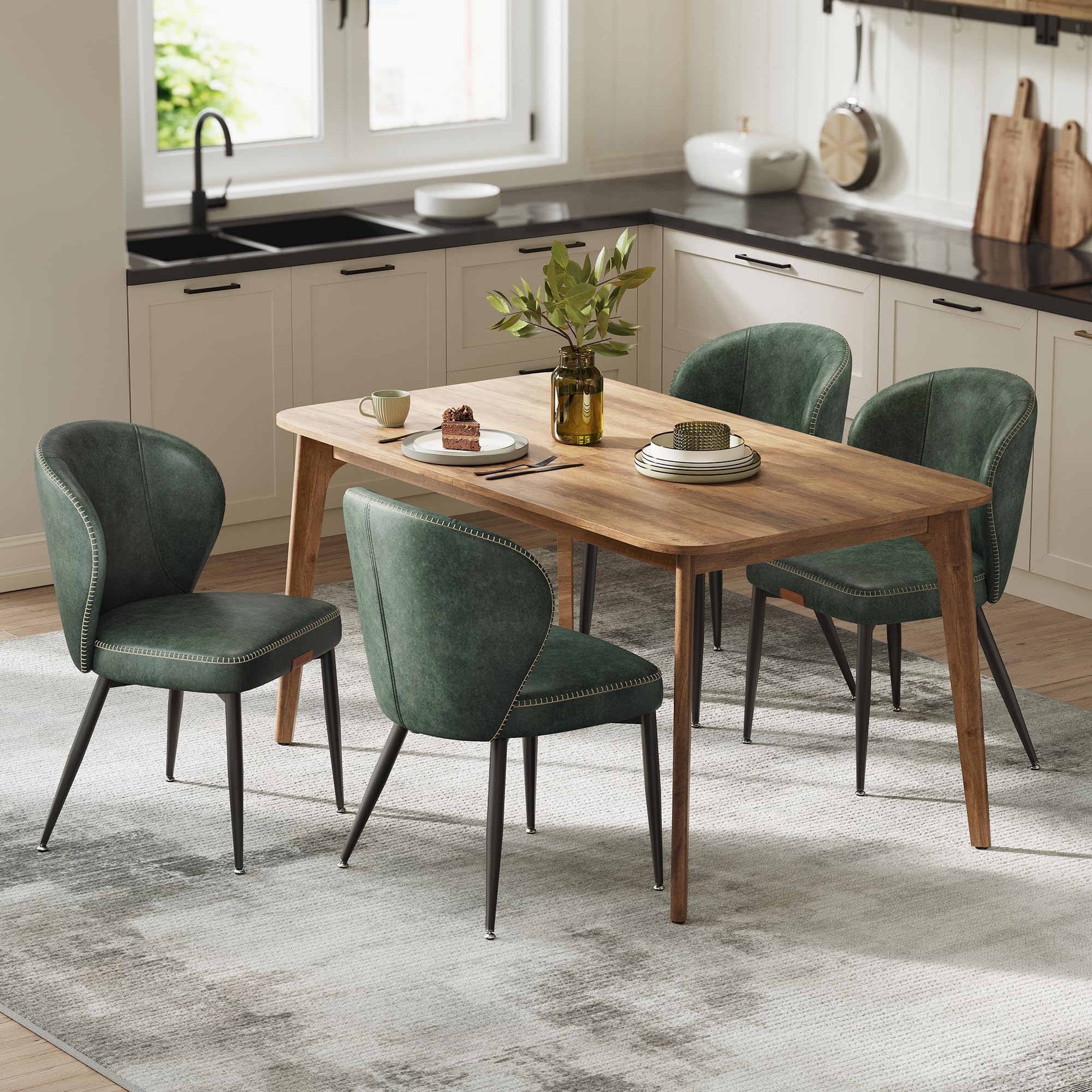 Photo 1 of **FINAL SALE, SEE NOTES** VASAGLE EKHO Collection - Dining Chairs Set of 4, Upholstered Kitchen Chairs, Comfortable Seat, Synthetic Leather with Stitching, Mid-Century Modern, Easy Assembly, Living Room Lounge, Forest Green