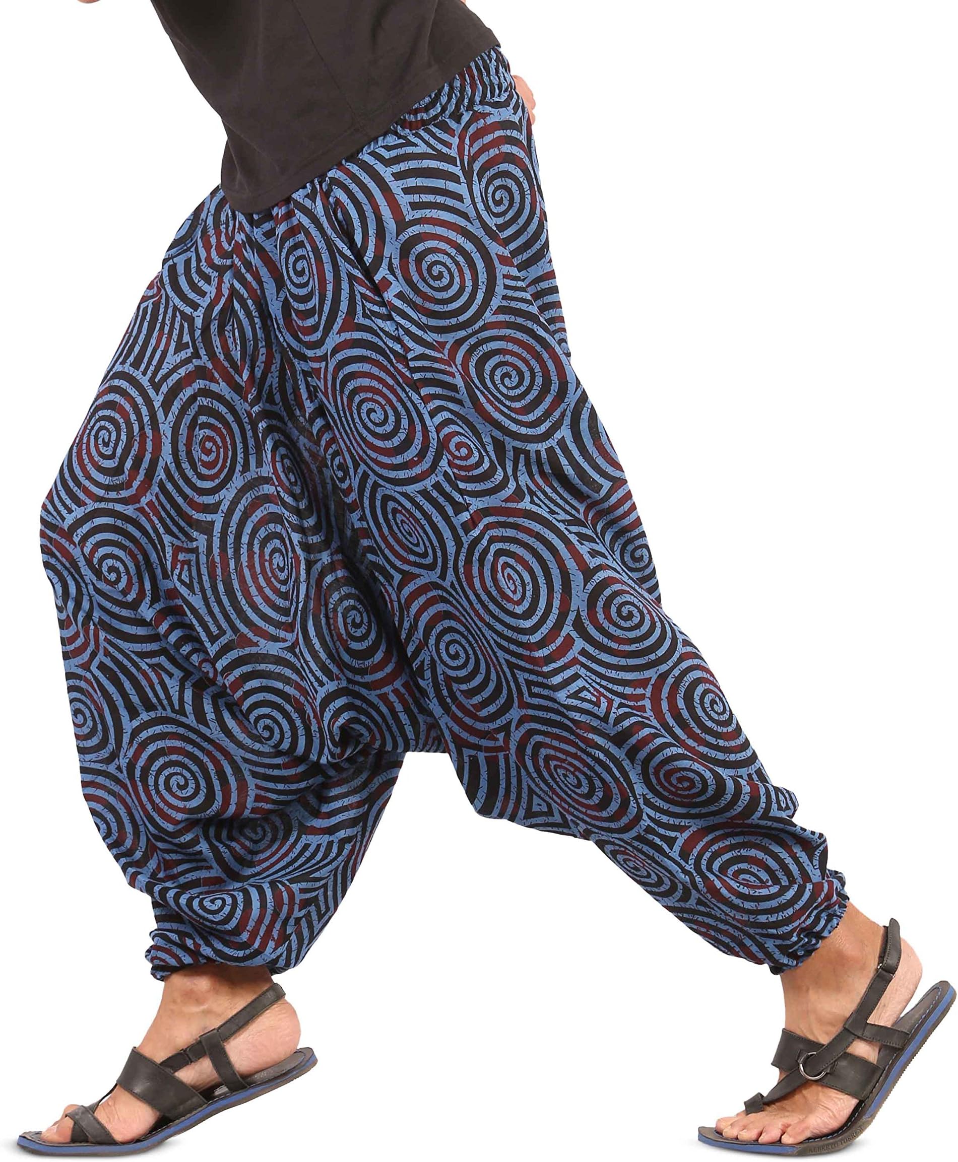 THE HAREM STUDIO Mens Womens Boho Hippie Baggy Cotton Harem Pants with Pockets - Spiral Design