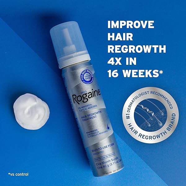 MEN’S ROGAINE 5% MINOXIDIL FOAM FOR HAIR REGROWTH, TOPICAL HAIR LOSS TREATMENT FOR MEN TO REGROW FULLER, THICKER HAIR, UNSCENTED MINOXIDIL TOPICAL AEROSOL, 3-MONTH SUPPLY, 3 X 2.11 OZ