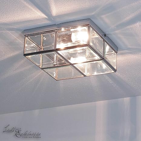 Deckenleuchte In Chrom Bauhaus Design 2xe14 Bis Zu 40 Watt 230v Aus Metall Glas Schlafzimmer Kuche Esszimmer Lampe Leuchten Beleuchtung Amazon De Beleuchtung