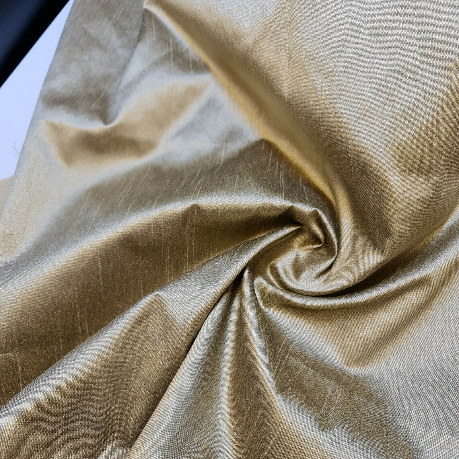 Plain Dyed Slub Shot Faux Dupion Raw Silk 100% Polyester Fabric Craft (Gold)