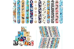 HEXIAOXIAO 48 Pcs Slap Bracelets for Kids Pirate Party Favors Toys Slap Bracelets Bulk Snap Bracelet for Boys Birthday Party Supplies Classroom Prizes Exchanging Gifts Christmas Easter Halloween Holiday Gifts