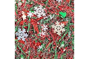 Gloreyan 8.8oz Christmas Crinkle Cut Paper Shred, Xmas Metallic Red Green Raffia Paper Sherd Filler Grass with Christmas Confetti for Gift Wrapping Basket Filling Birthdays Weddings Party Supply