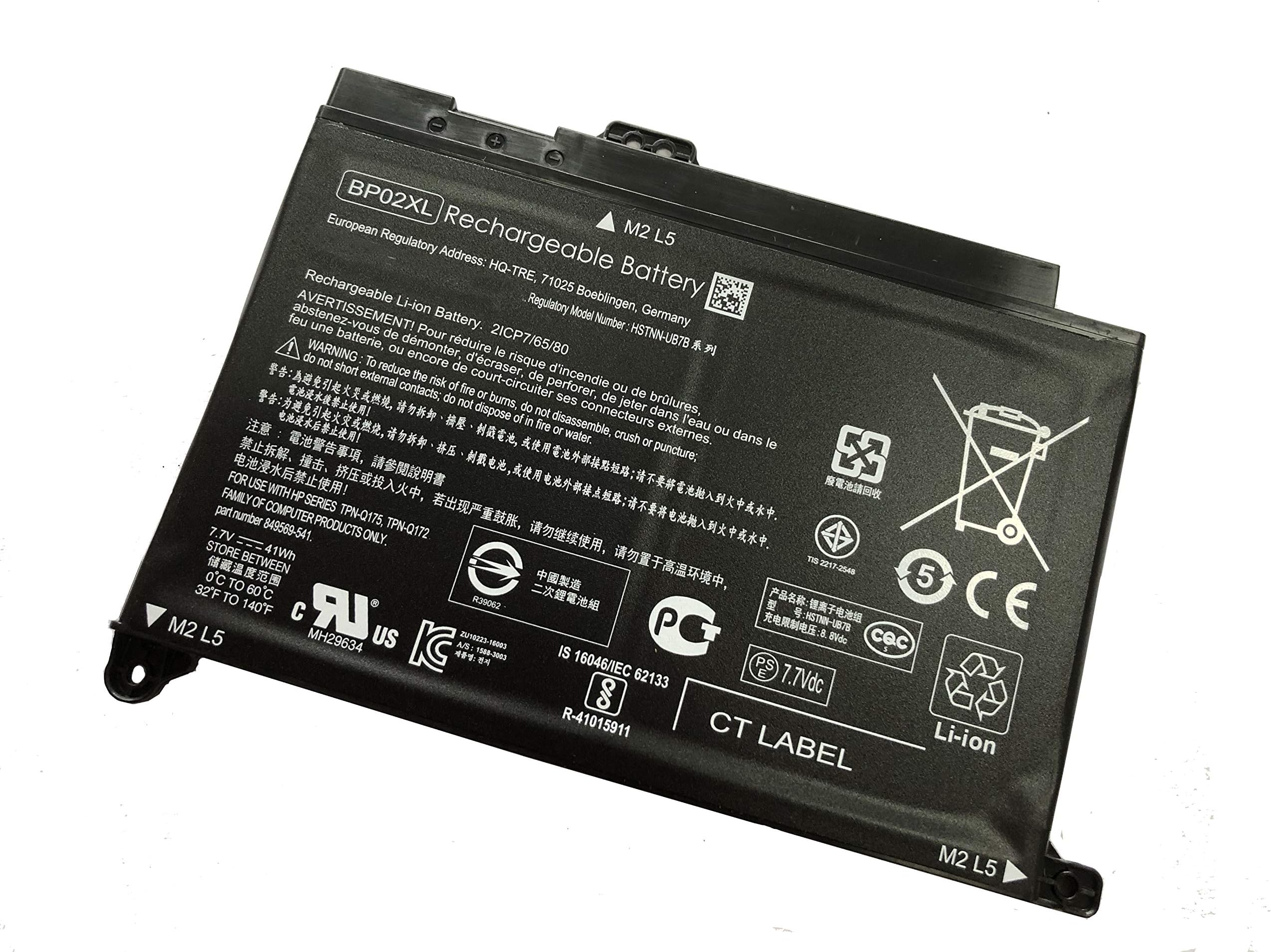 Tesurty New BP02XL Replacement [7.7V 41Wh] Battery for HP Pavilion 15 15-AU Series 15-AU010WM 15-AU018WM BP02041XL HSTNN-LB7H HSTNN-UB7B 2ICP7/65/80 849569-421