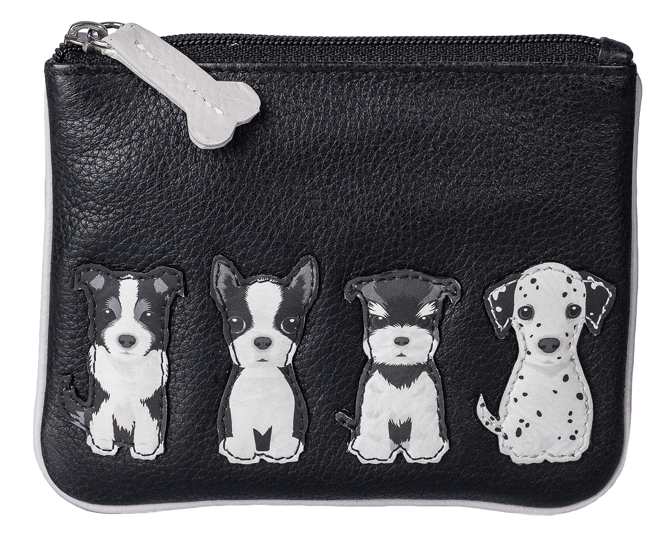 Soft Leather Sitting Dogs Coin & Card Purse by Mala Leather (Black)