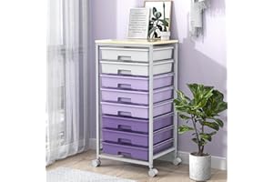 SYKIARIOL Rolling Storage Cart with Drawers,Utility Cart with 8 Drawers and Wooden Tabletop,Rolling Drawer Cart,Storage Drawer Cart for Living Room,Classroom,Bedroom,Bathroom,Dorm,Office,Purple