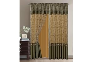 FANCY LINEN LLC INC Fancy Collection Embroidery Curtain Set Drapes with Backing & Valance Sage/Gold (55 in x 63 in)