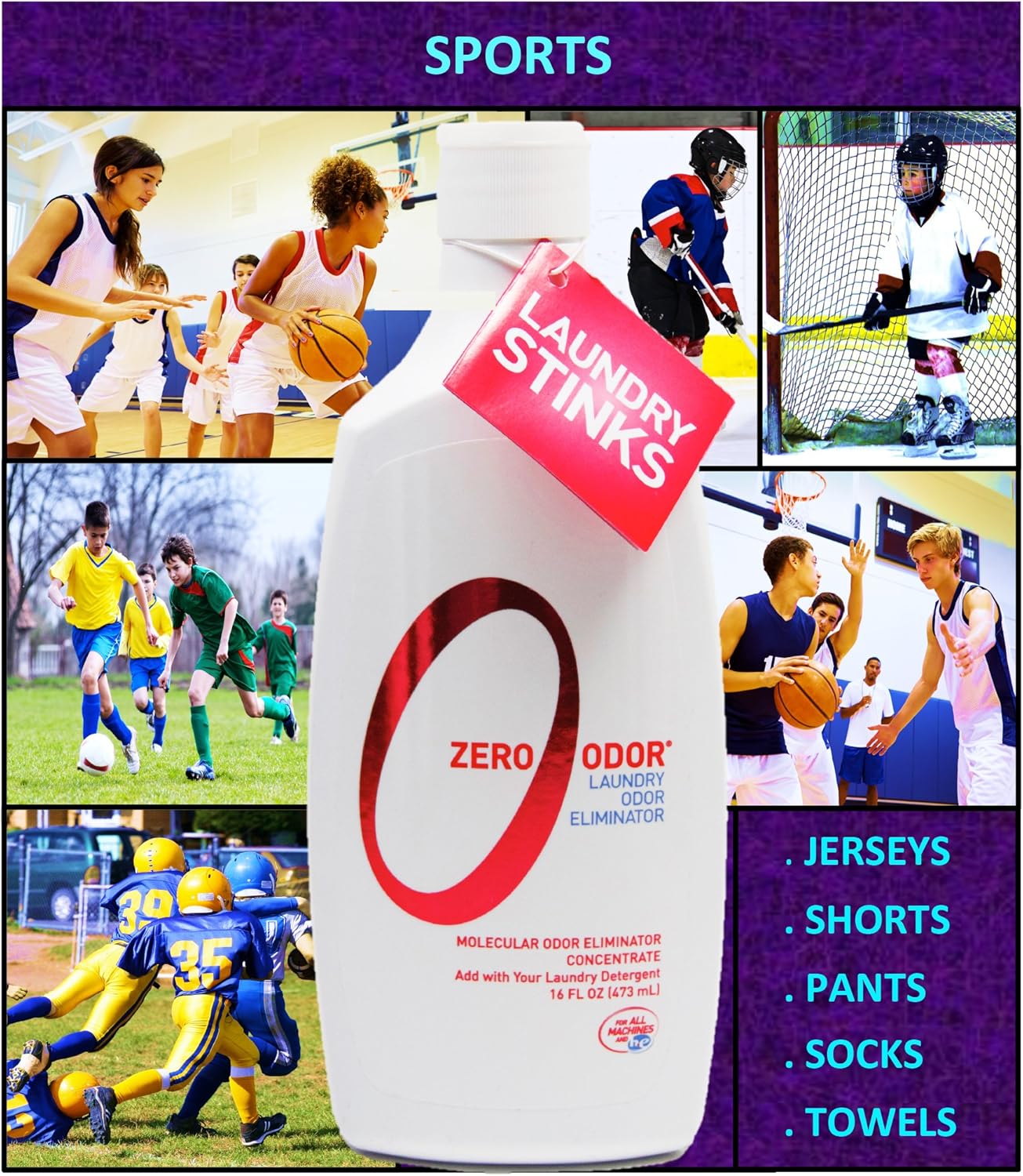 Laundry Odor Eliminator and Deodorizer - Detergent Additive - Permanently Removes Odor from Pet Bedding, Sweaty Clothes, Fabrics, Towels, Uniforms, Jerseys, Shoes etc.- by Zero Odor 16 Ounces(3-Pack): Arts, Crafts & Sewing