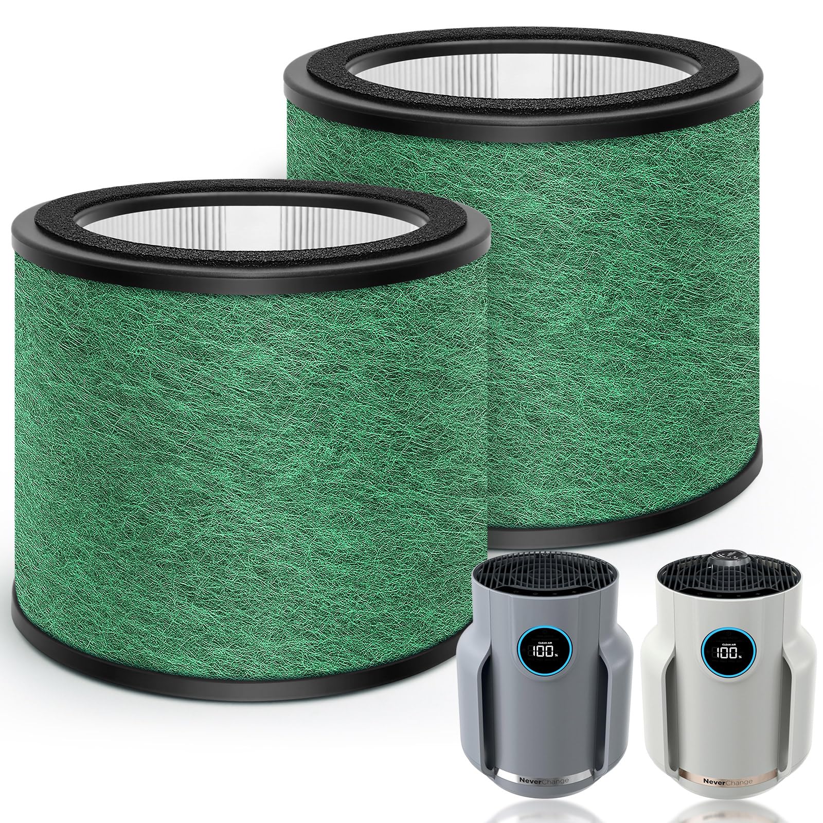 Photo 1 of **Only one** BUXEBUX HP071BRN, HP072 Replacement Filters for Shark NeverChange Air Purifier Compact Pro HP071BRN Filters for Shark HP072PK, HP072PL, HP072GN, 3-in-1 True H13 HEPA Filter, Green, 2-Pack