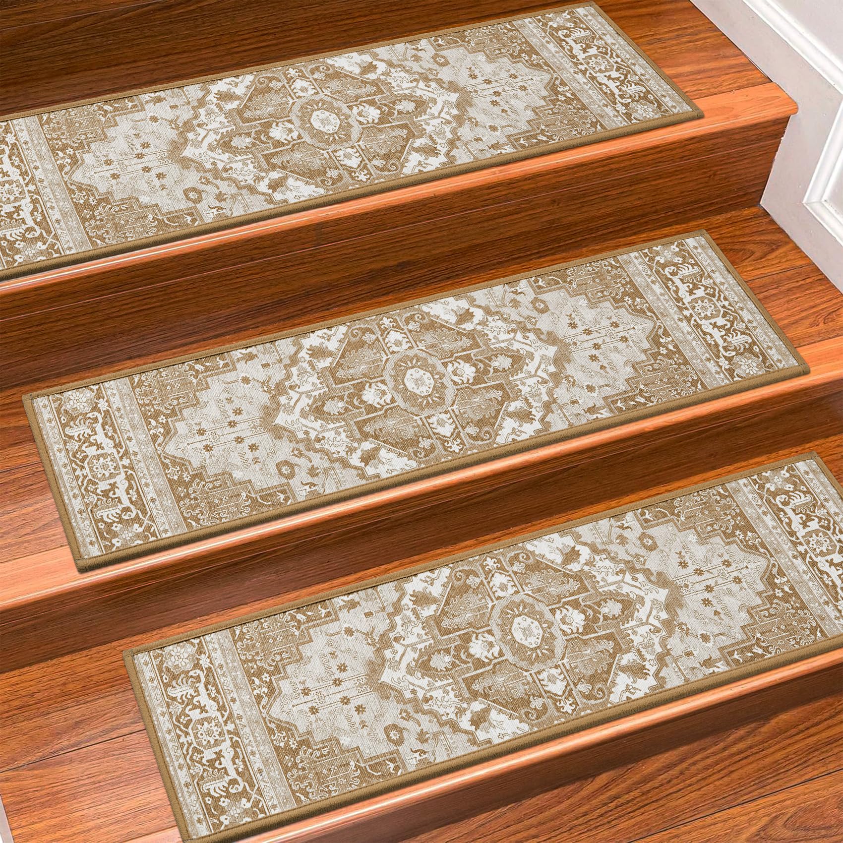Photo 1 of Stair Treads for Wooden Steps Indoor, 15 Pack 8" X 30" Non Slip Carpet Stair Treads with Reusable Adhesive for Kids Elders and Dogs, TPR Backing Stair Rugs Oriental Staircase Step Treads,Bohemia