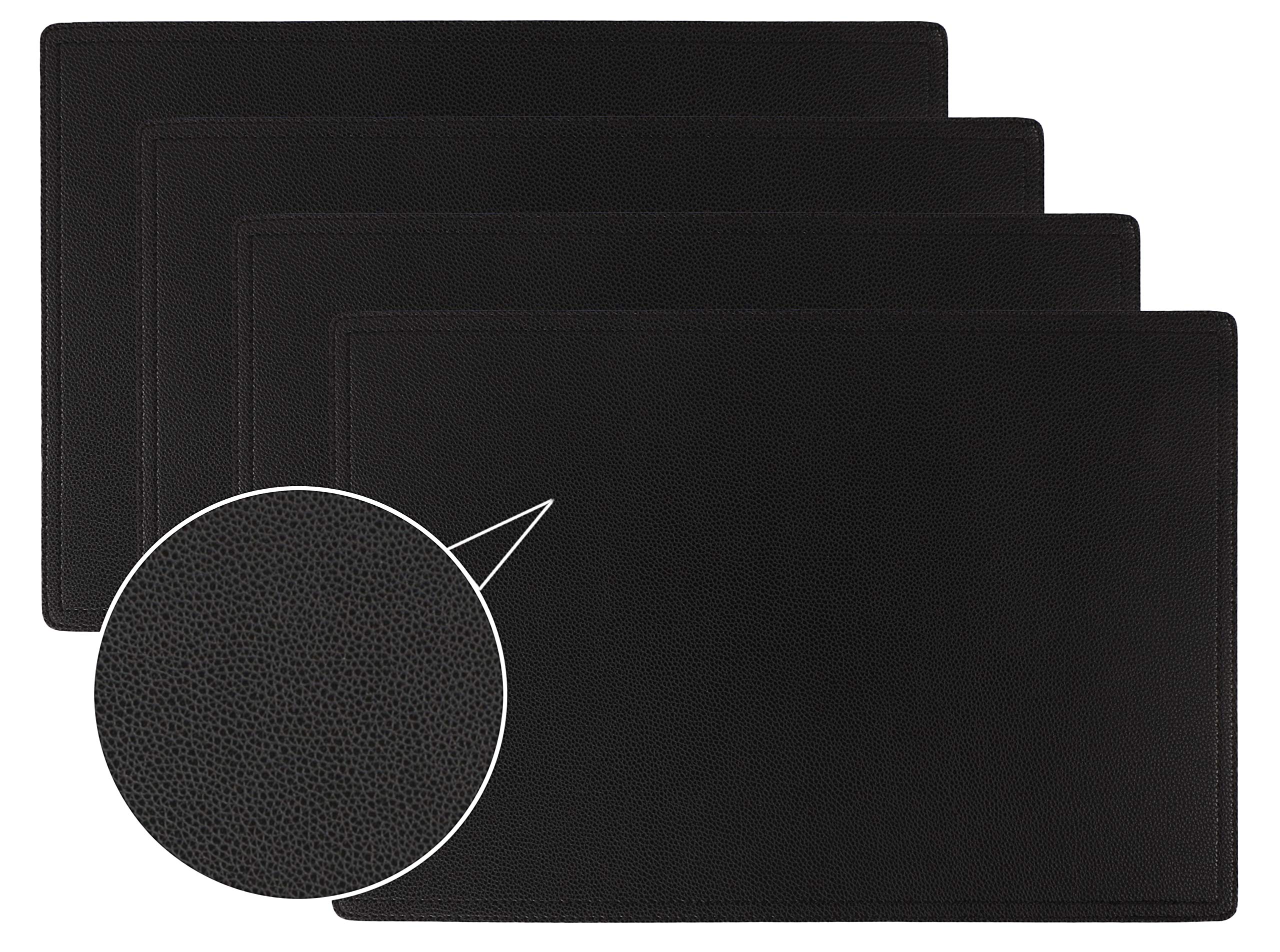 Jovono Faux Leather Placemats, Set of 4, Black, Waterproof, Stain Resistant, Heat Resistant, Non-Slip, Easy to Clean for Kitchen Dining Table, Conference Table