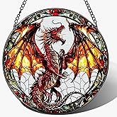 Stained Glass Window Hanging, 8 Inch Dragon Suncatcher Stained Glass, Suncatchers for Windows Hanging, Sun Catchers Indoor Window, Dragon Themed Gifts, Gifts for Men, Women