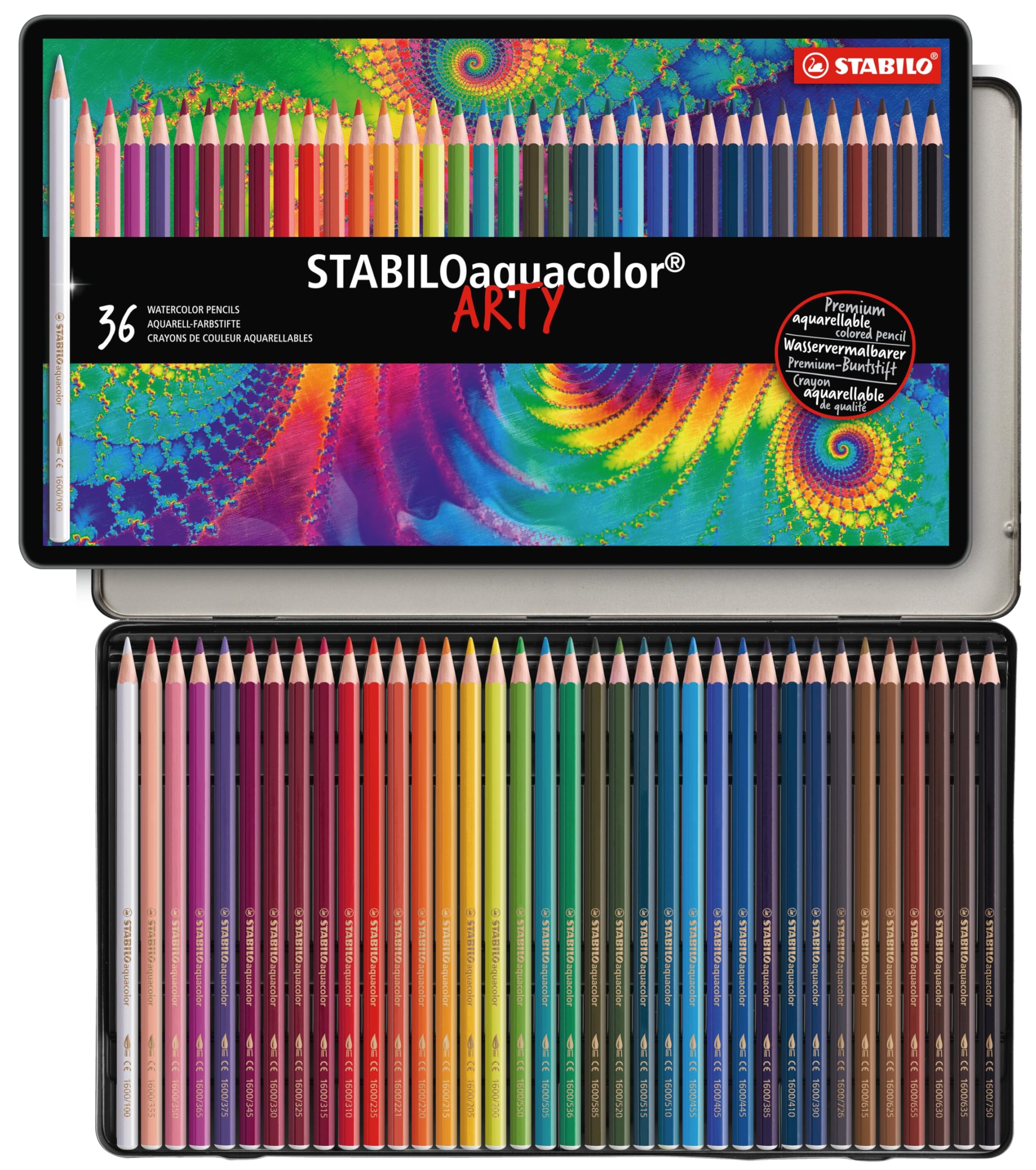 STABILO aquacolor - Aquarellable Colouring Pencil - ARTY - Tin of 36 - Assorted Colours