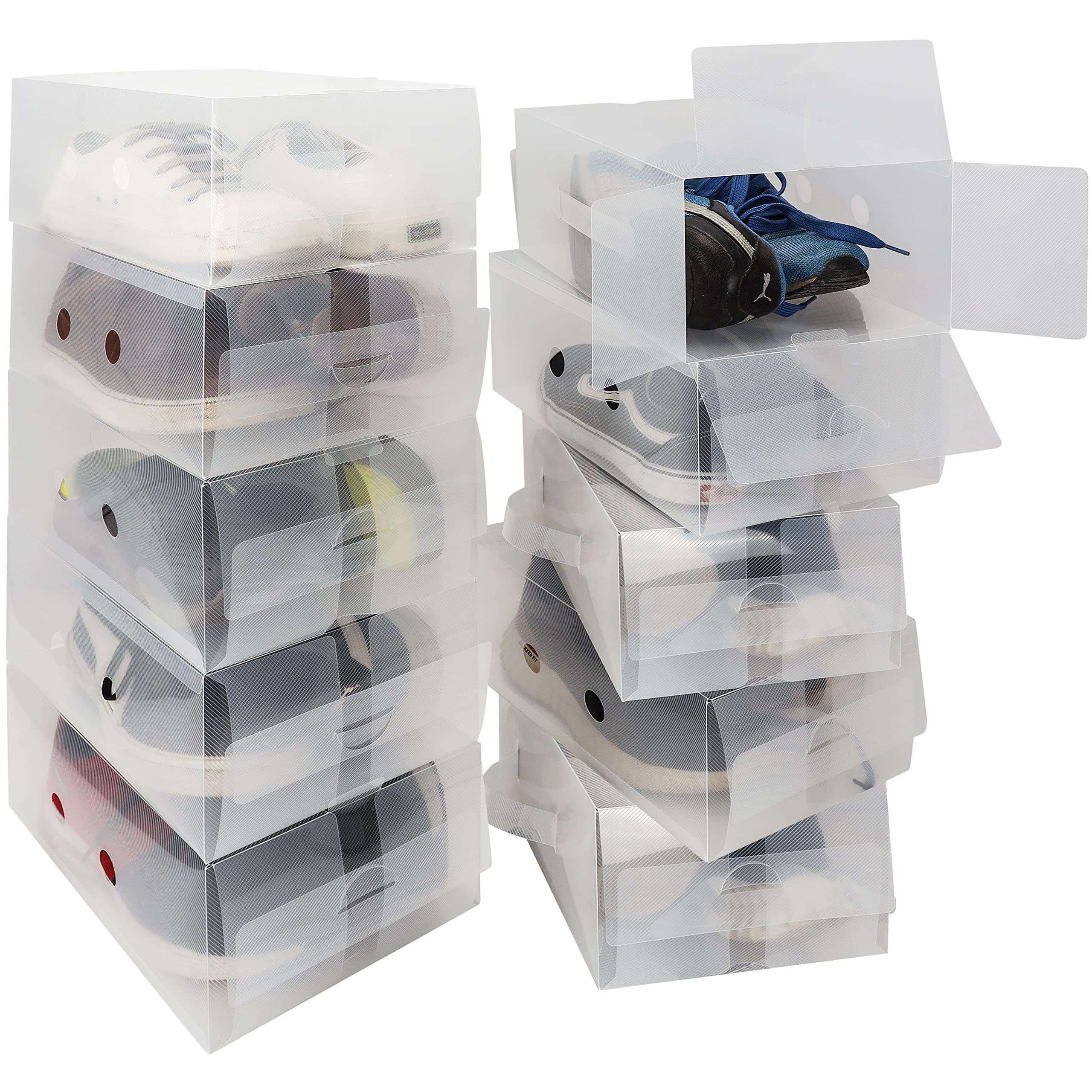 Kurtzy 10 Pack of Clear Plastic Shoe Storage Boxes 31.7x20x12.8cm - Suitable for Women's, Men's and Children's Shoes - Foldable, Corrugated and Stackable for Storage and Travel