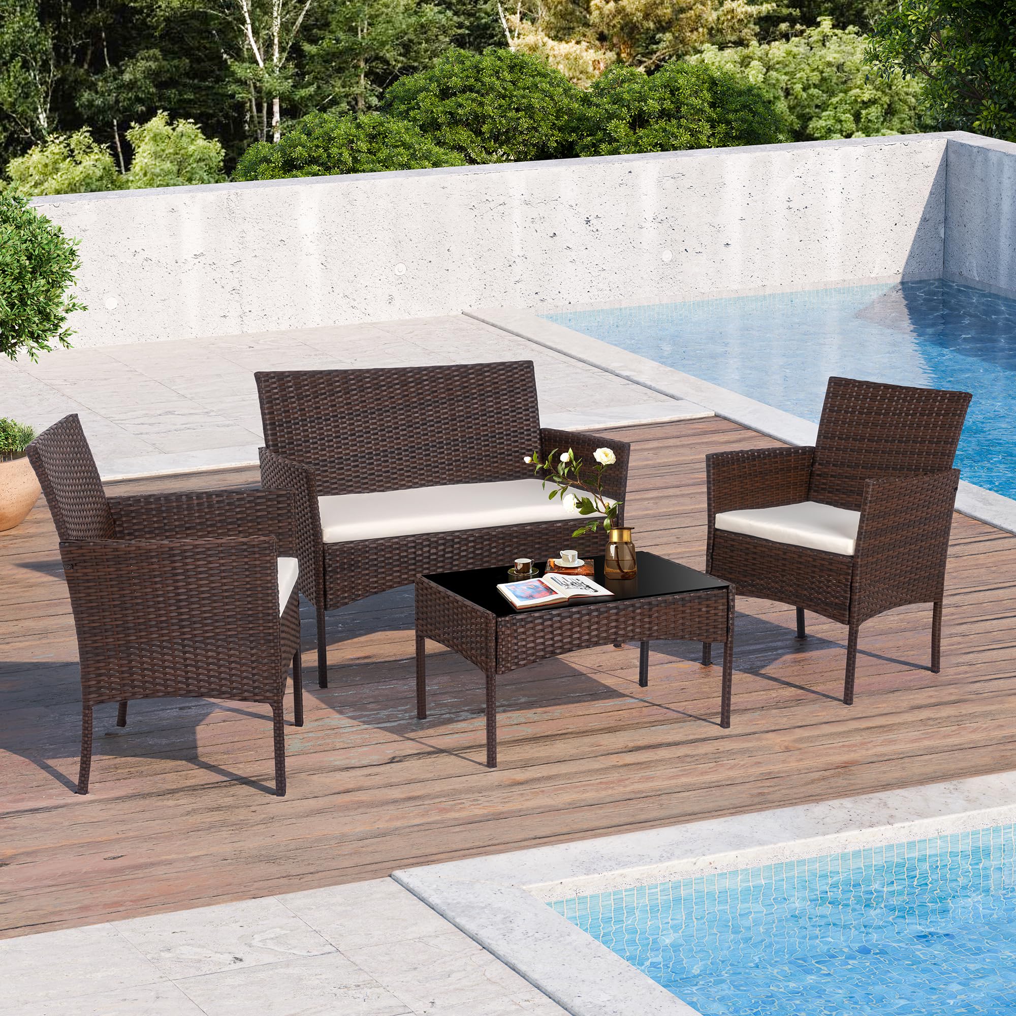 Photo 1 of ***Partial set****
Shintenchi 4 Piece Outdoor Patio Furniture Set, Wicker Rattan Patio Conversation Set, Outdoor Chairs and Loveseat with Coffee Table for Porch, Yard & Poolside (Brown)