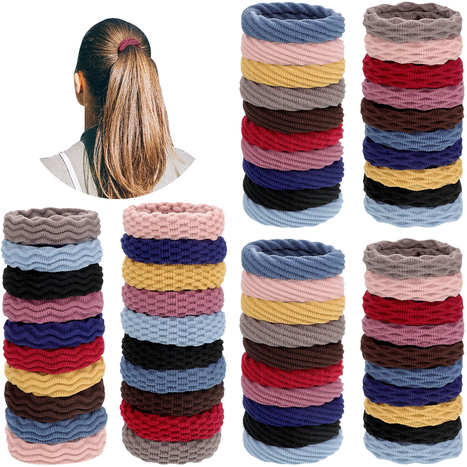Photo 1 of WILLBOND 60 Pieces Seamless Hair Ties, Cotton No Crease Hair Band for Women,girl,thick Heavy and Curly Hair,lightweight Highly Elastic,4 Styles (Mixed Color)