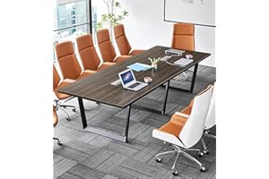 ahliss Sturdy Conference Table with Cable Management Grommets Modern Rectangle Office Meeting Table with Wood Tabletop and Metal Frame & Legs- Easy Assembly Boardroom Table (Dark Brown, 10 Foot)