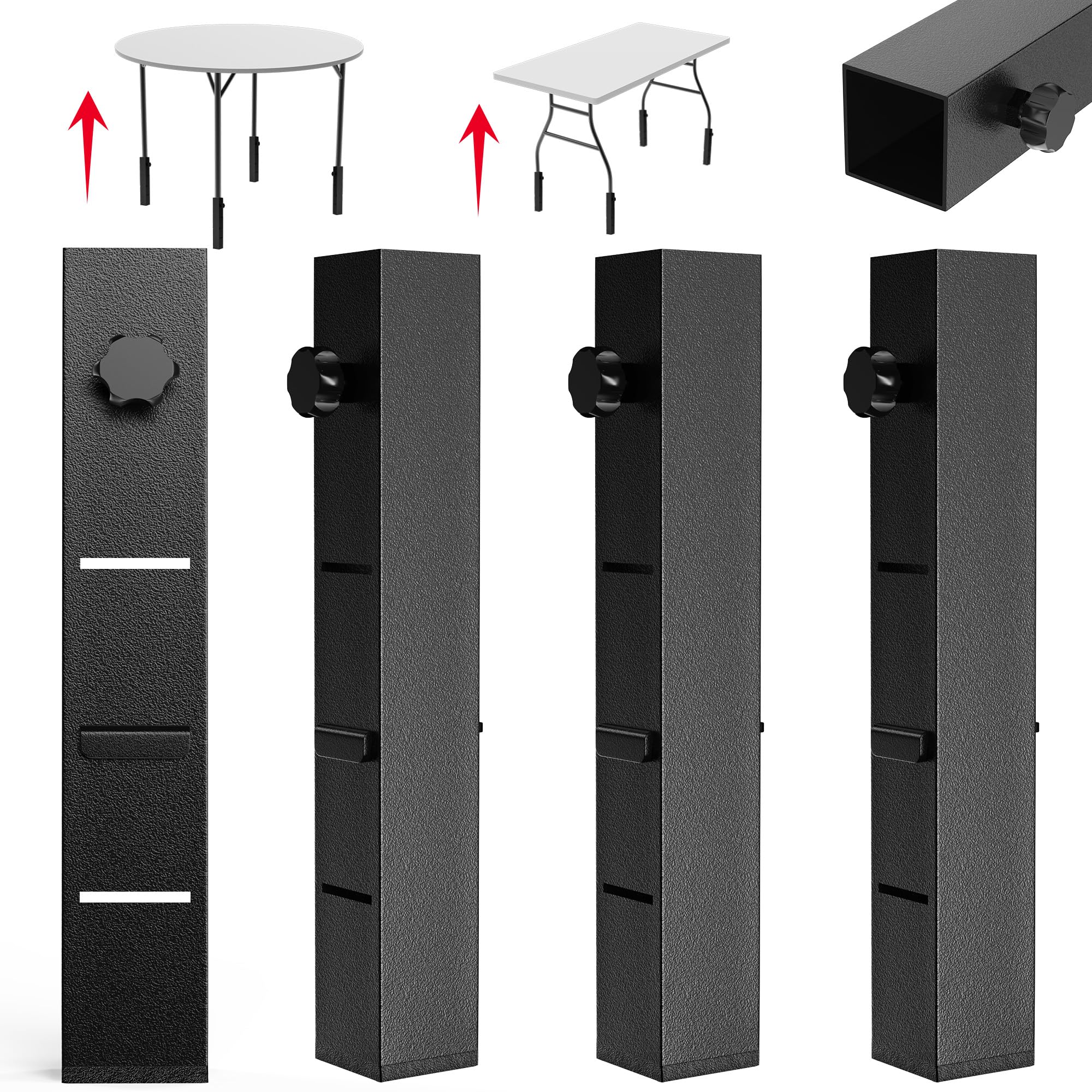 Photo 1 of 4 Pack Folding Table Leg Extenders, Highly Durable Steel Folding Table Leg Risers, Folding Desk Legs Extensions for Straight?Bent Legs,3 Levels Adjustable Height Tables Extender Rise 2.3in?4.3in?6.3in