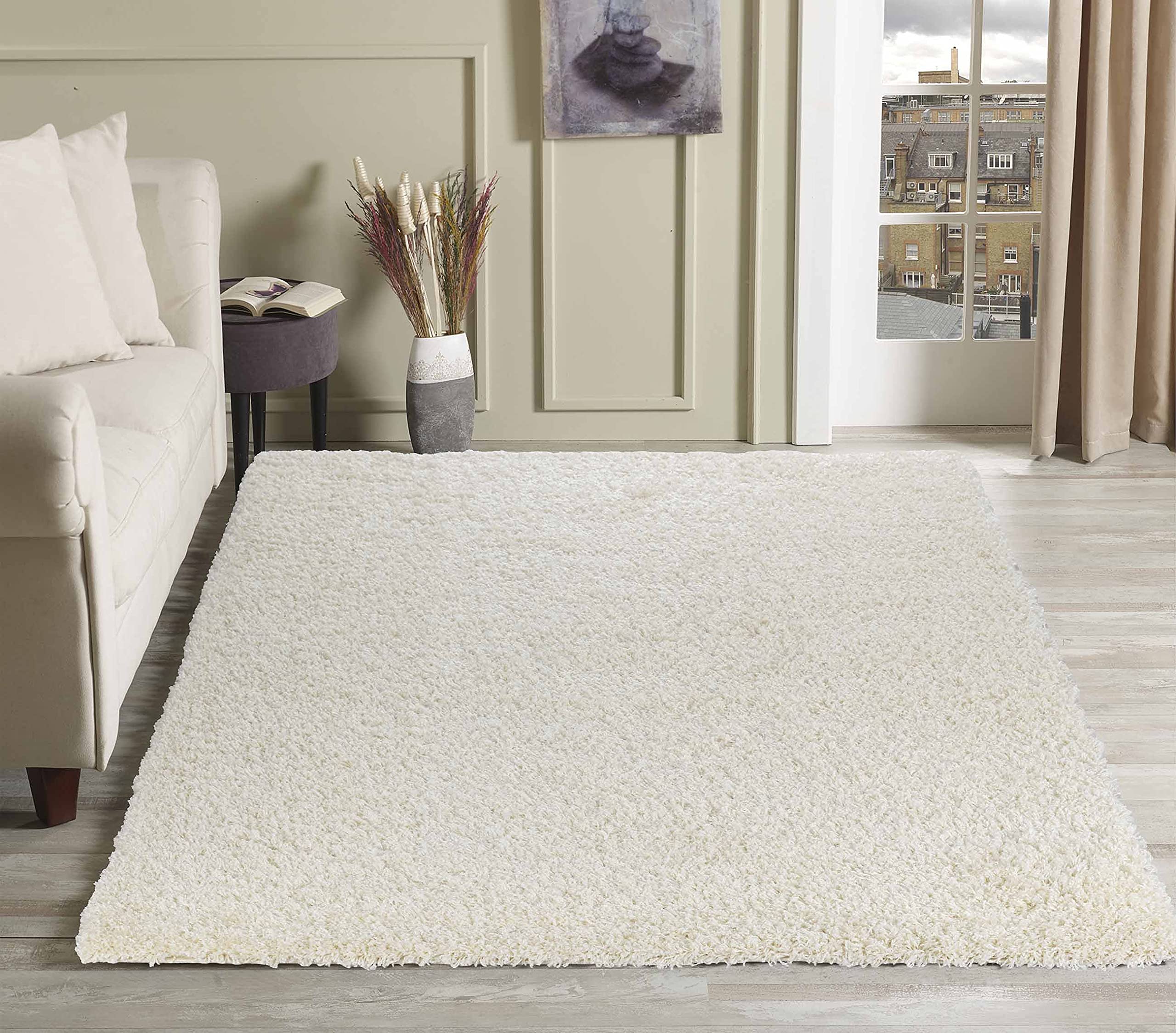 Serdim Rugs Living Room Shaggy Area Rugs, Polypropylene, Ivory, 60x110cm(2'x3'7)