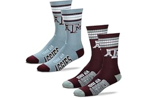 For Bare Feet Men's NCAA (2-Pack)-4 Stripe Deuce Crew Socks-Size Large and Medium
