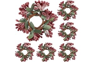 XunYee 6 Pcs Christmas Candle Wreaths Rings for Tapers 3 Inch Mini Christmas Red Berry Wreaths Small Artificial Beaded Berry Candle Napkin Rings for Home Wedding Xmas Holiday Table Center Decor
