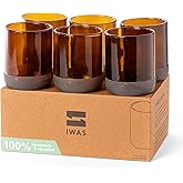 IWAS Upcycled Auburn Drinking Glasses | 250 ML | 8.45 OZ | Set of 6 | Sustainable Water Glasses | Environmentally Friendly Brown Glasses For Home