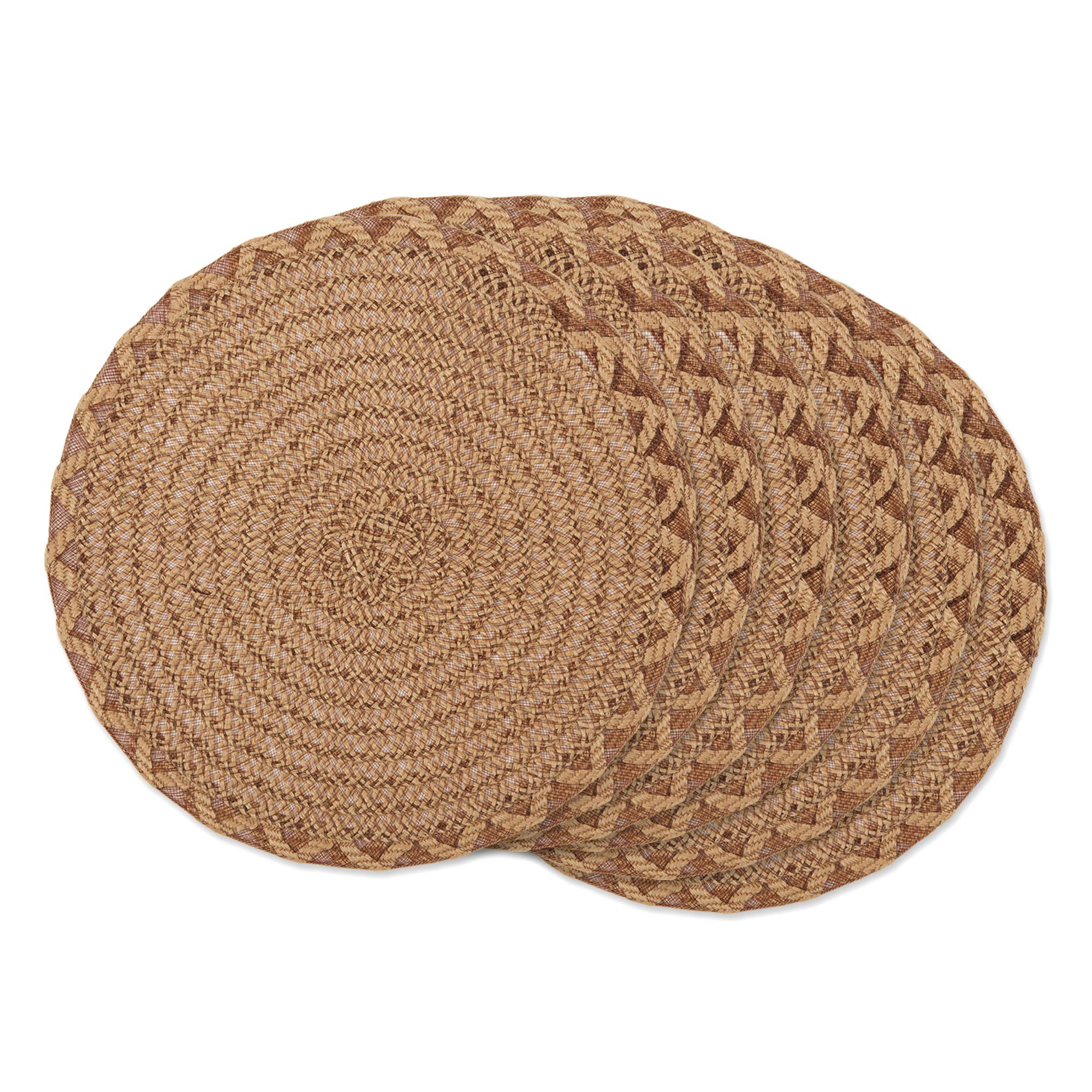 DII Round Woven Placemats Collection Natural, 15" Diameter, Lattice 6 Piece