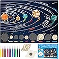 WATINC Solar System Wooden Craft Kit - Color Your Own Planets DIY Magnet Puzzle Playboard, Outer Space Planets Galaxy Preschool Early Learning Class Activities Interactive Play Set Gift for Kids
