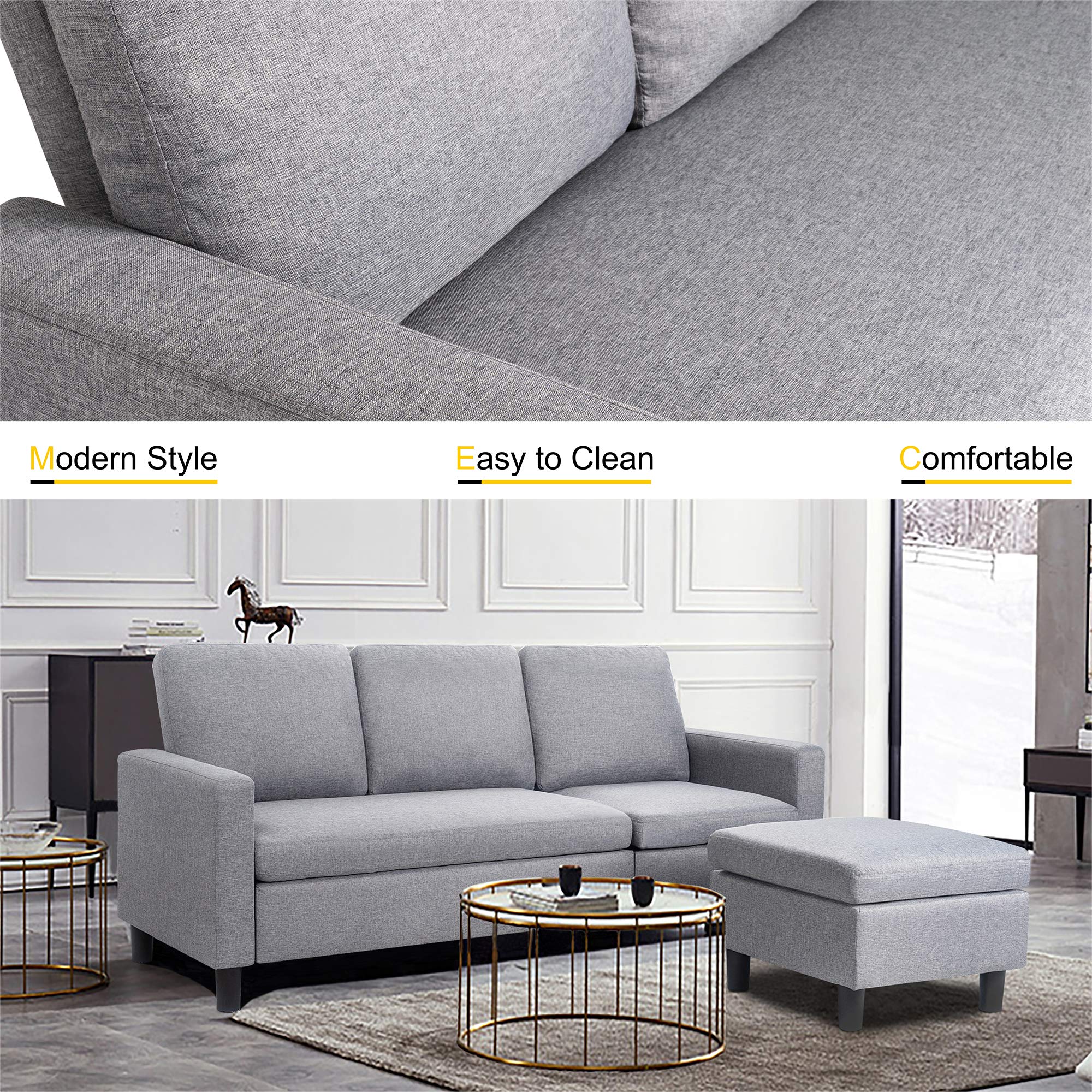 Walsunny Convertible Sectional Sofa Couch with Reversible Chaise, L