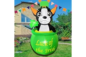 JOYEASE 5Ft Inflatable St Patricks Day Bulldog Hold Shamrock LED Light Up Blow up for Home Yard Lawn Garden Indoor Outdoor Party Holiday Decor
