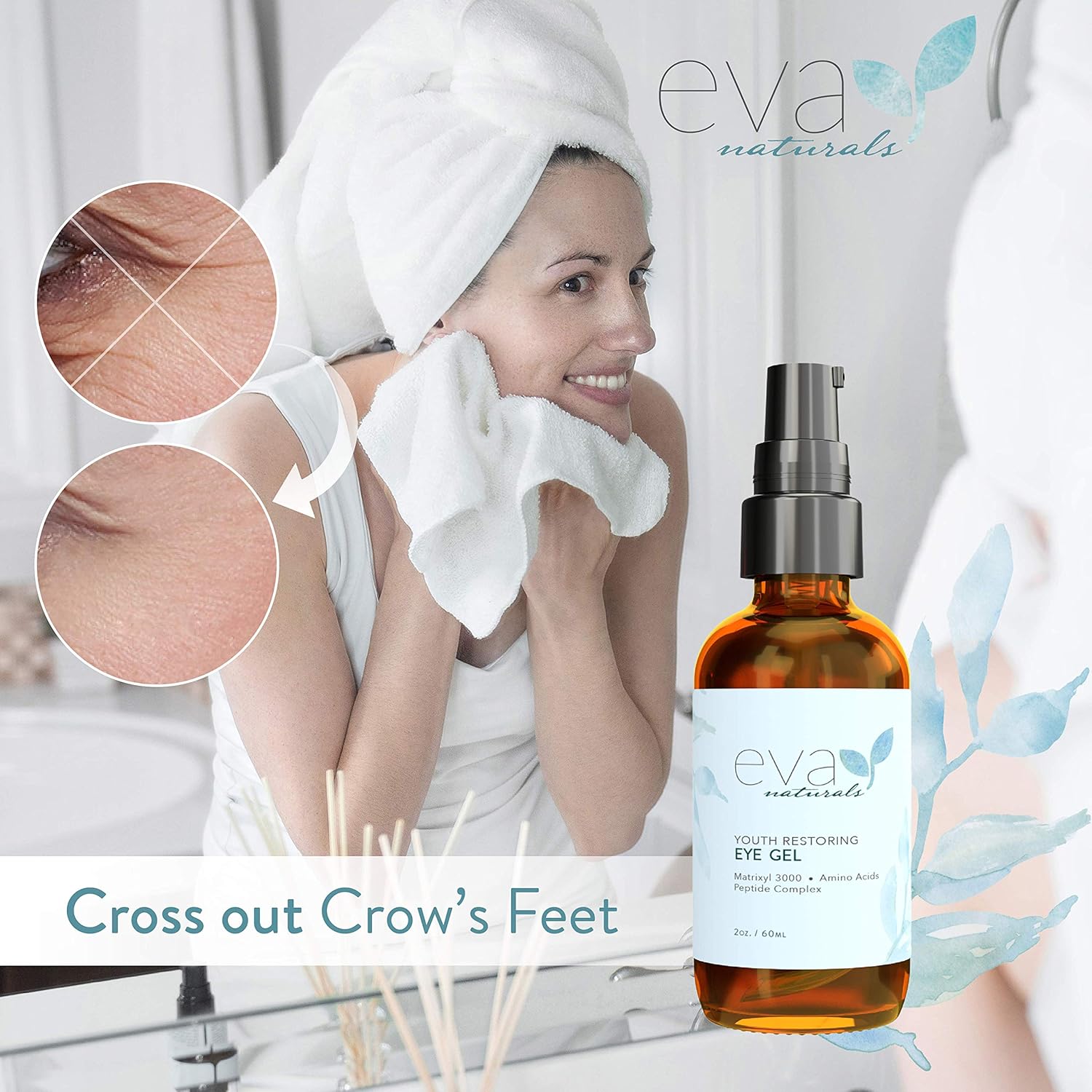 Eye Gel - Larger Size 2 oz Bottle - Best Firming Eye Cream Treatment for Dark Circles, Puffy Eyes, Crow's Feet, Fine Lines & Under Eye Wrinkles by Eva Naturals: Beauty