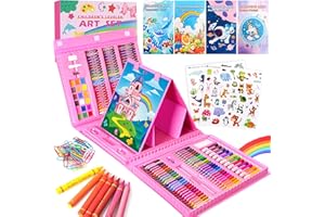 TDHDIKE Art Supplies 332 Piece Drawing Art Kit Gifts for Girls Boys Kids Teens Gifts Art Set Case with Double Sided Trifold Easel, Stickers, Sketch Paper, Coloring Book, Pastels, Crayons, Pencils (Pink)