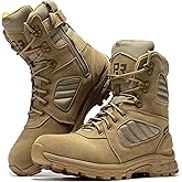 ROCKROOSTER Burano Men's 8-Inch Military Tactical Boots, Coyote Suede & Nylon, YKK Side Zipper for Easy On/Off, Waterproof with HYDROGUARD Lining, EH Electrical Hazard Safe AB540